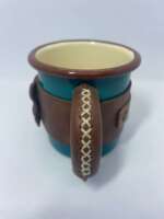 Deri Kaplı Turkuaz Emaye Bardak - Görsel 3