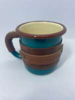 Deri Kaplı Turkuaz Emaye Bardak